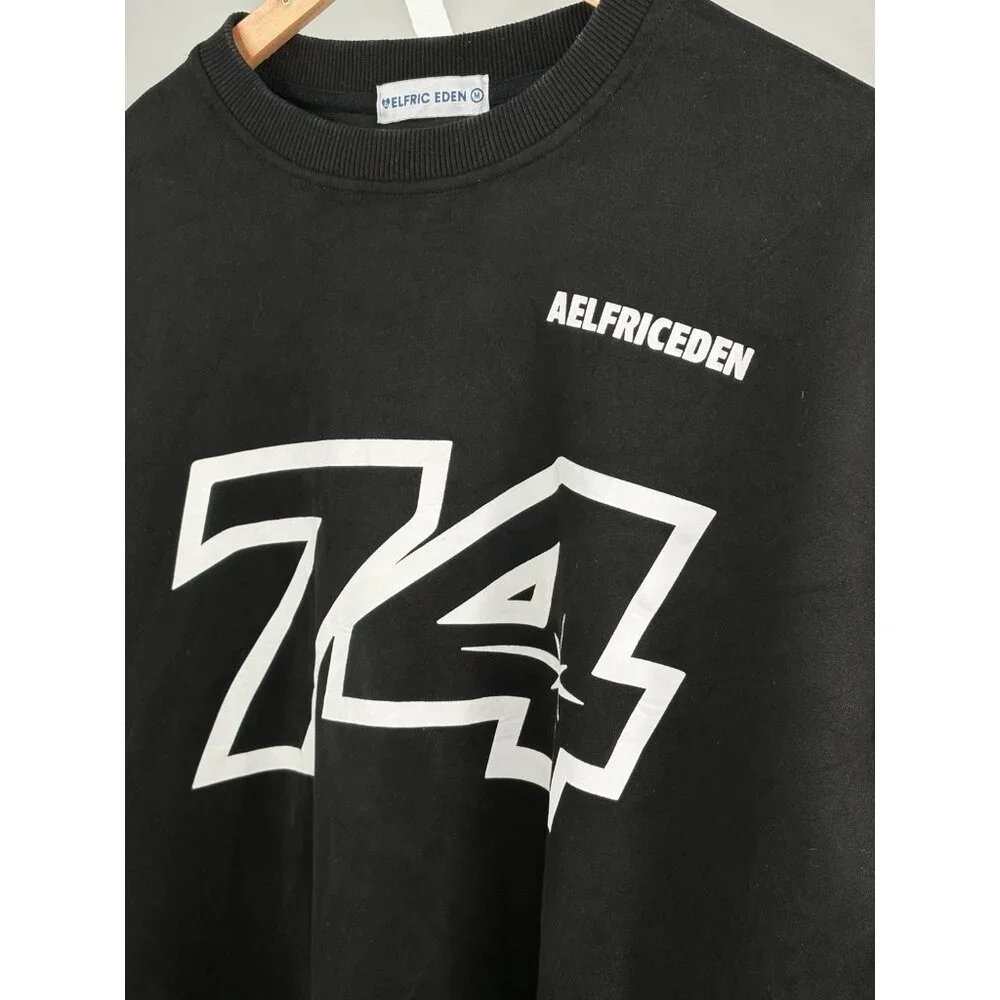 Aelfric Eden Oversized Lettered 74 Sweatshirt Men’s M Black Crewneck Pullover - Picture 2 of 13